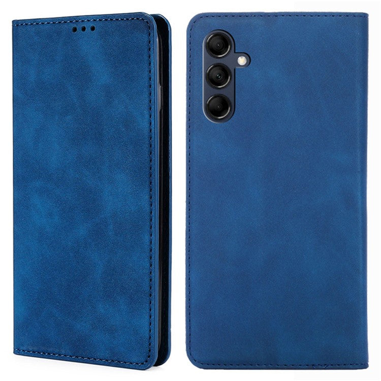Flip Phone Case for Samsung Galaxy M14 5G Skin-touch PU Leather Card Holder Stand Protective Cover - Blue