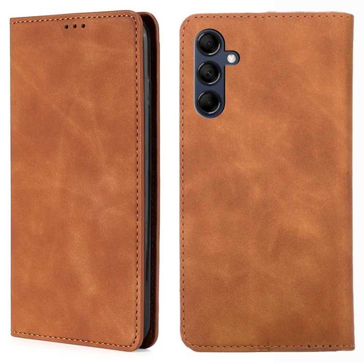Flip Phone Case for Samsung Galaxy M14 5G Skin-touch PU Leather Card Holder Stand Protective Cover - Light Brown