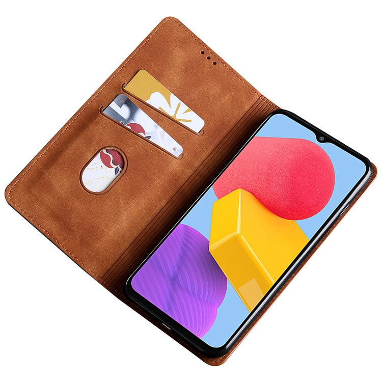 Flip Phone Case for Samsung Galaxy M14 5G Skin-touch PU Leather Card Holder Stand Protective Cover - Light Brown