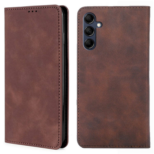 Flip Phone Case for Samsung Galaxy M14 5G Skin-touch PU Leather Card Holder Stand Protective Cover - Dark Brown