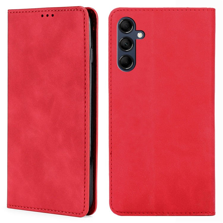 Flip Phone Case for Samsung Galaxy M14 5G Skin-touch PU Leather Card Holder Stand Protective Cover - Red