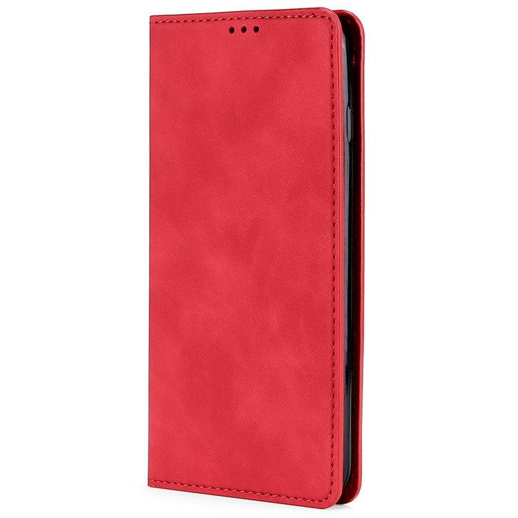 Flip Phone Case for Samsung Galaxy M14 5G Skin-touch PU Leather Card Holder Stand Protective Cover - Red