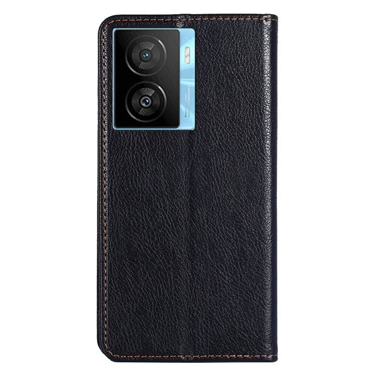For vivo iQOO Z7x 5G Anti-scratch Leather Wallet Phone Case Solid Color Magnetic Closing Stand Cover - Black