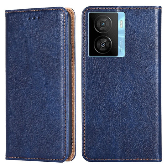 For vivo iQOO Z7x 5G Anti-scratch Leather Wallet Phone Case Solid Color Magnetic Closing Stand Cover - Blue