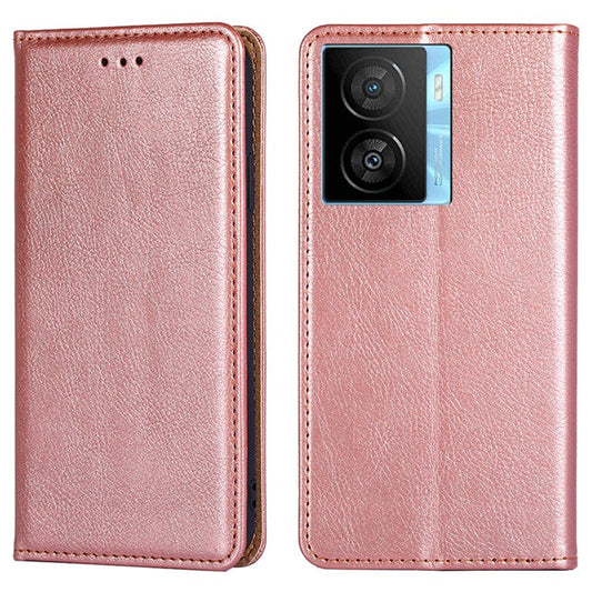 For vivo iQOO Z7x 5G Anti-scratch Leather Wallet Phone Case Solid Color Magnetic Closing Stand Cover - Rose Gold