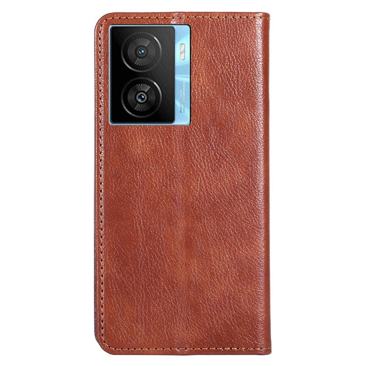 For vivo iQOO Z7x 5G Anti-scratch Leather Wallet Phone Case Solid Color Magnetic Closing Stand Cover - Brown