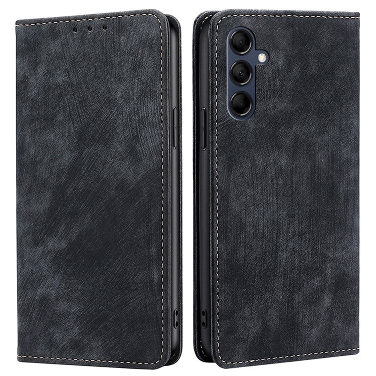Textured Phone Cover for Samsung Galaxy M14 5G , Stand RFID Blocking Wallet Magnetic Leather Flip Case - Black