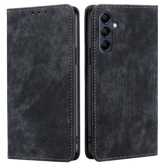 Textured Phone Cover for Samsung Galaxy M14 5G , Stand RFID Blocking Wallet Magnetic Leather Flip Case - Black