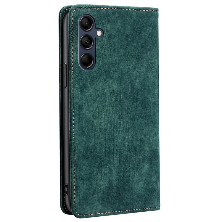 Textured Phone Cover for Samsung Galaxy M14 5G , Stand RFID Blocking Wallet Magnetic Leather Flip Case - Green