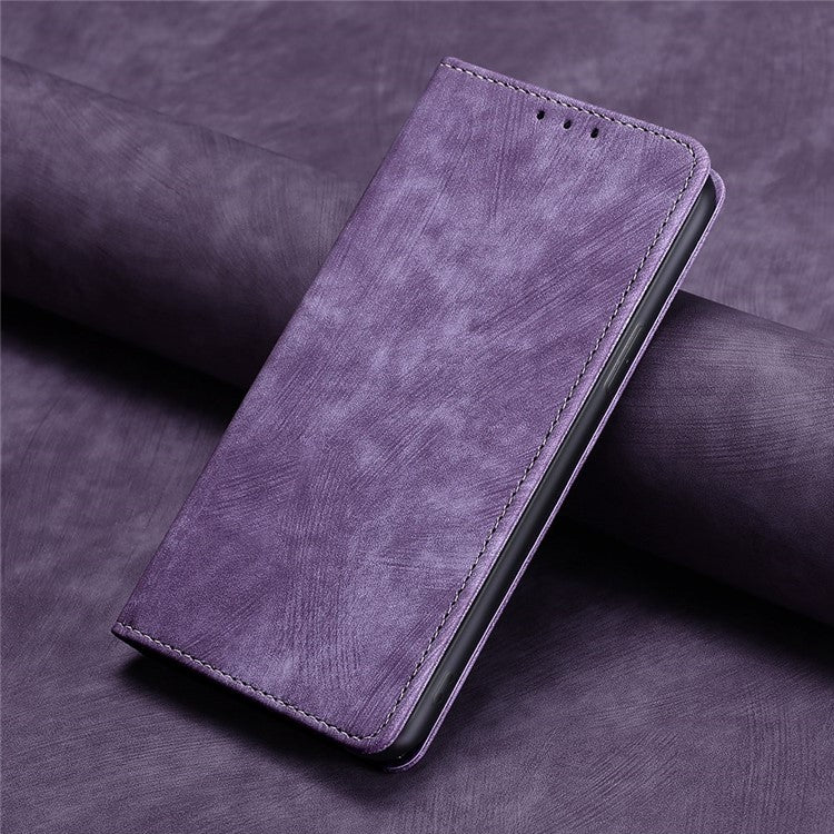 Textured Phone Cover for Samsung Galaxy M14 5G , Stand RFID Blocking Wallet Magnetic Leather Flip Case - Purple