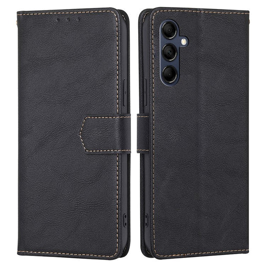 For Samsung Galaxy M14 5G Phone Wallet Case PU Leather RFID Blocking Cowhide Texture Stand Phone Cover - Black