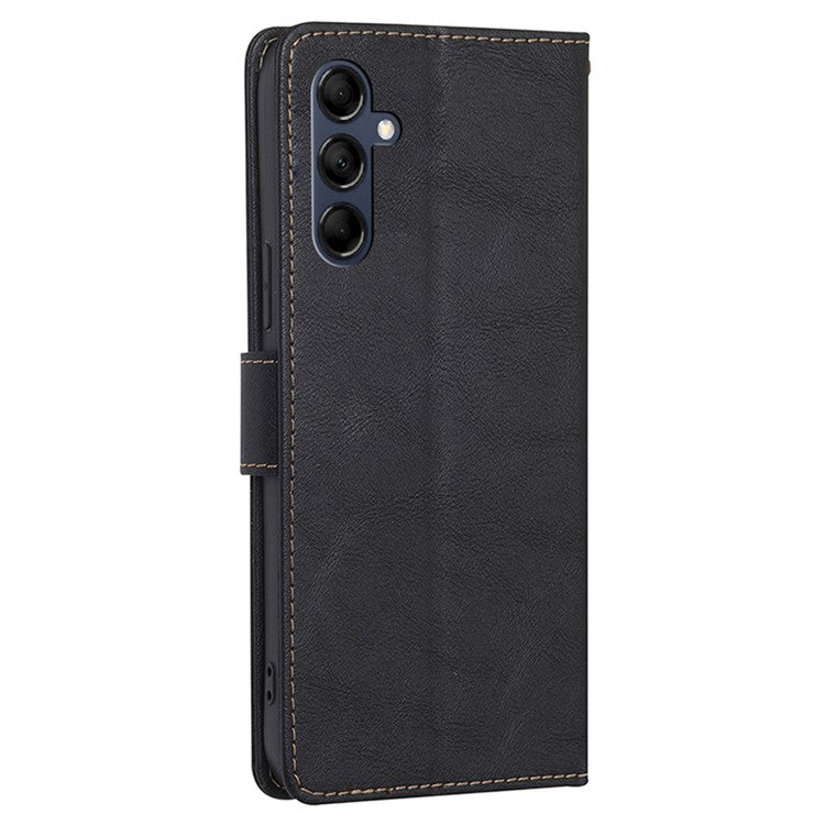 For Samsung Galaxy M14 5G Phone Wallet Case PU Leather RFID Blocking Cowhide Texture Stand Phone Cover - Black