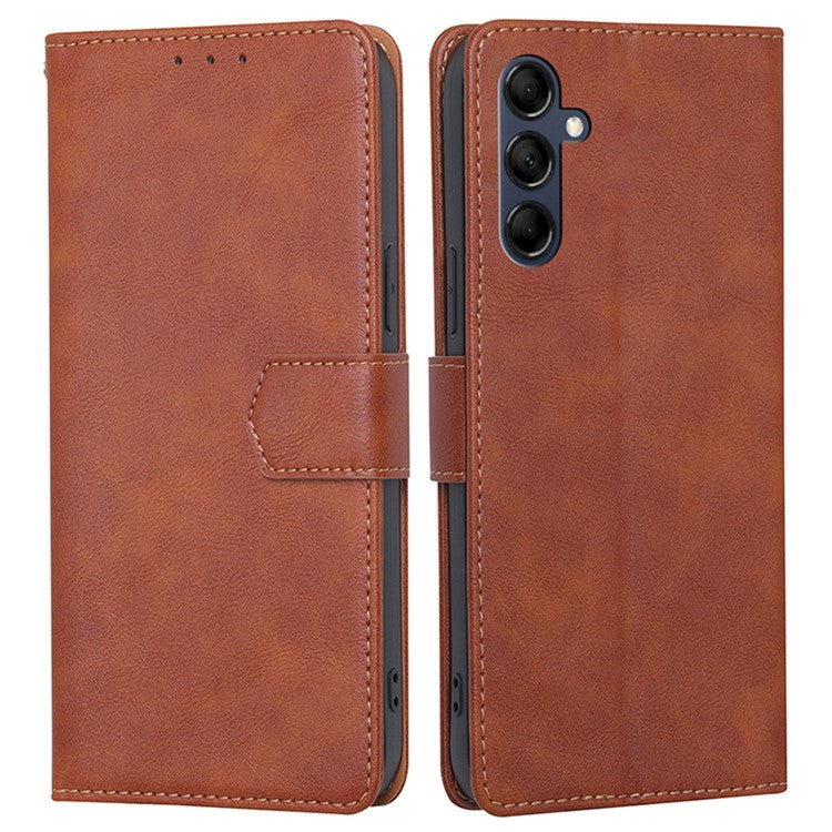 For Samsung Galaxy M14 5G Phone Wallet Case PU Leather RFID Blocking Cowhide Texture Stand Phone Cover - Brown