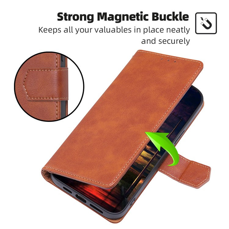 For Samsung Galaxy M14 5G Phone Wallet Case PU Leather RFID Blocking Cowhide Texture Stand Phone Cover - Brown