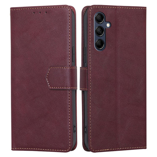 For Samsung Galaxy M14 5G Phone Wallet Case PU Leather RFID Blocking Cowhide Texture Stand Phone Cover - Wine Red