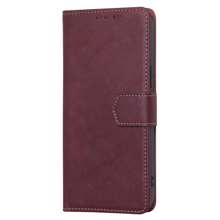 For Samsung Galaxy M14 5G Phone Wallet Case PU Leather RFID Blocking Cowhide Texture Stand Phone Cover - Wine Red