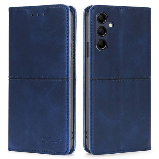 For Samsung Galaxy M14 5G Phone Cover Cowhide Texture PU Leather Stand Phone Case with Card Slots - Blue