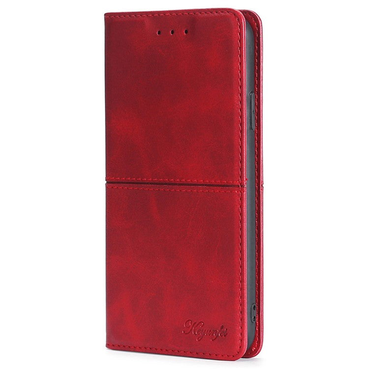 For Samsung Galaxy M14 5G Phone Cover Cowhide Texture PU Leather Stand Phone Case with Card Slots - Red