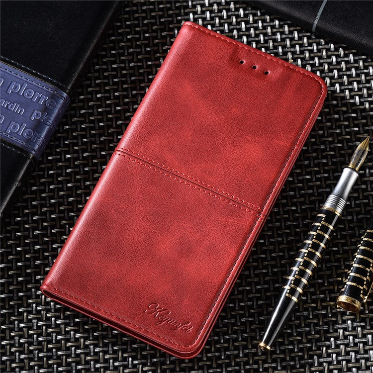 For Samsung Galaxy M14 5G Phone Cover Cowhide Texture PU Leather Stand Phone Case with Card Slots - Red