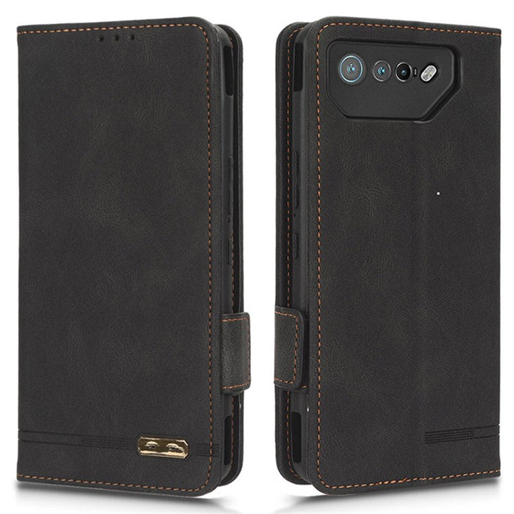 For Asus ROG Phone 7 Ultimate 5G / ROG Phone 7 5G Hardware Decor PU Leather Phone Case Wallet Stand Cover - Black