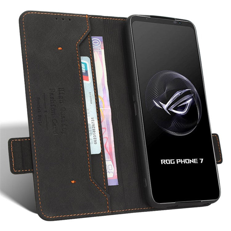 For Asus ROG Phone 7 Ultimate 5G / ROG Phone 7 5G Hardware Decor PU Leather Phone Case Wallet Stand Cover - Black