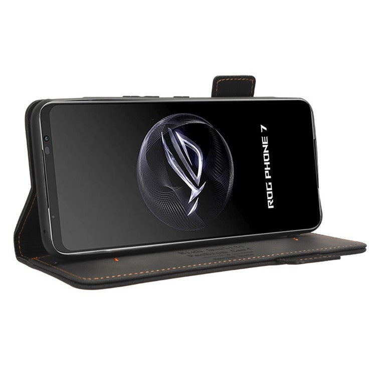 For Asus ROG Phone 7 Ultimate 5G / ROG Phone 7 5G Hardware Decor PU Leather Phone Case Wallet Stand Cover - Black