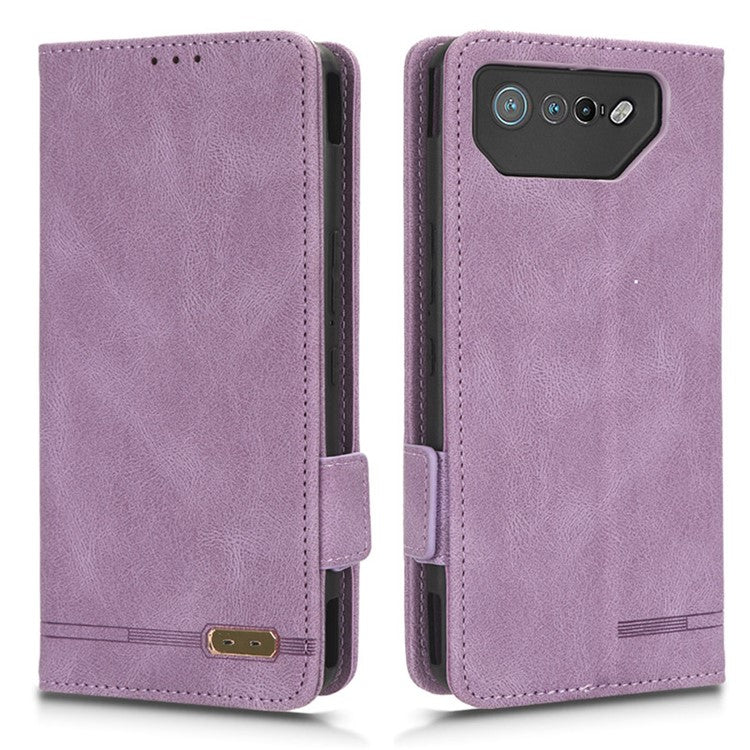 For Asus ROG Phone 7 Ultimate 5G / ROG Phone 7 5G Hardware Decor PU Leather Phone Case Wallet Stand Cover - Purple