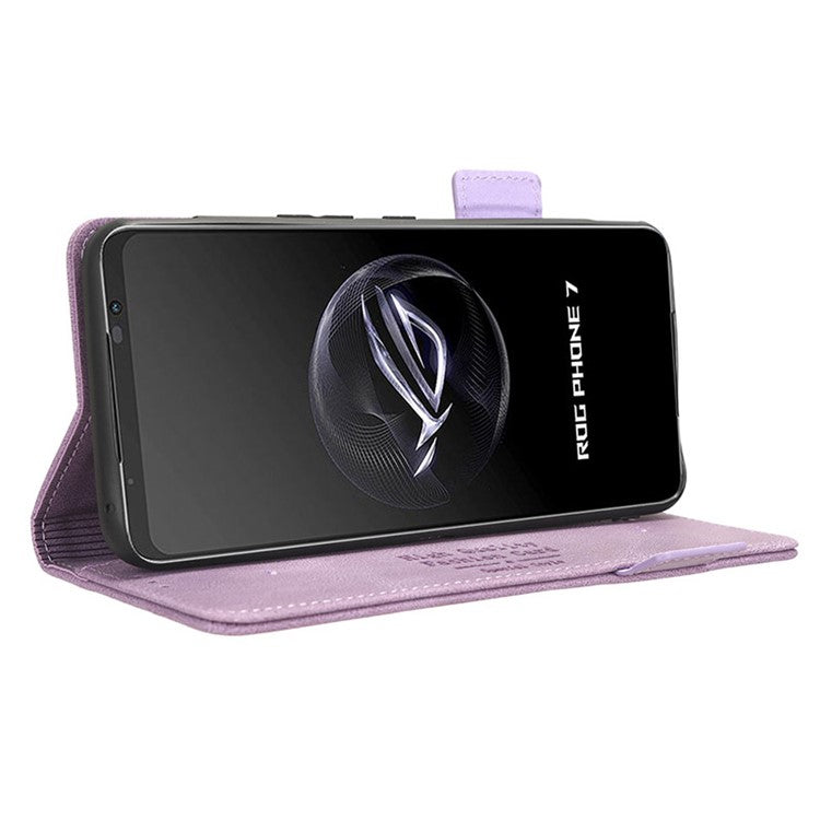 For Asus ROG Phone 7 Ultimate 5G / ROG Phone 7 5G Hardware Decor PU Leather Phone Case Wallet Stand Cover - Purple