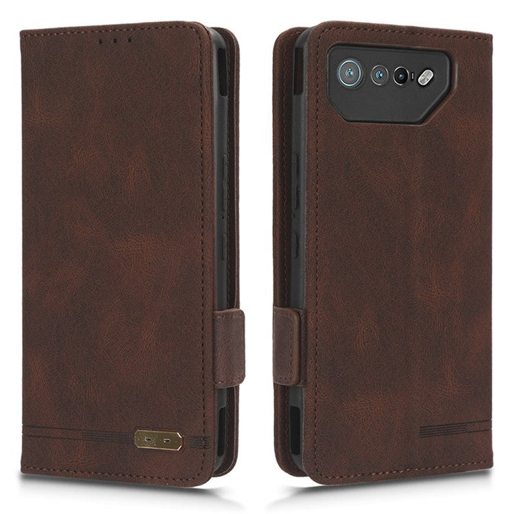 For Asus ROG Phone 7 Ultimate 5G / ROG Phone 7 5G Hardware Decor PU Leather Phone Case Wallet Stand Cover - Coffee