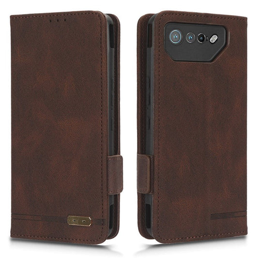 For Asus ROG Phone 7 Ultimate 5G / ROG Phone 7 5G Hardware Decor PU Leather Phone Case Wallet Stand Cover - Coffee