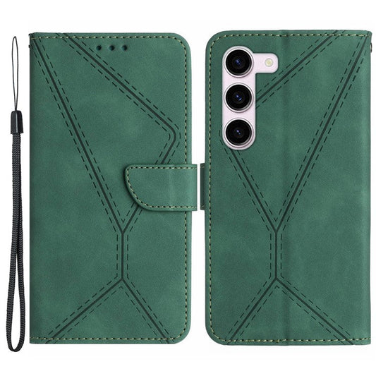 HT05 Shockproof Phone Case for Samsung Galaxy S23 Skin-touch PU Leather Wallet Cover with Strap - Green