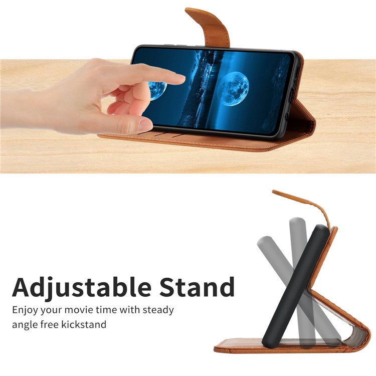 HT05 For Samsung Galaxy M14 5G Imprinted Line Phone Cose PU Leather Wallet Stand Cover - Brown