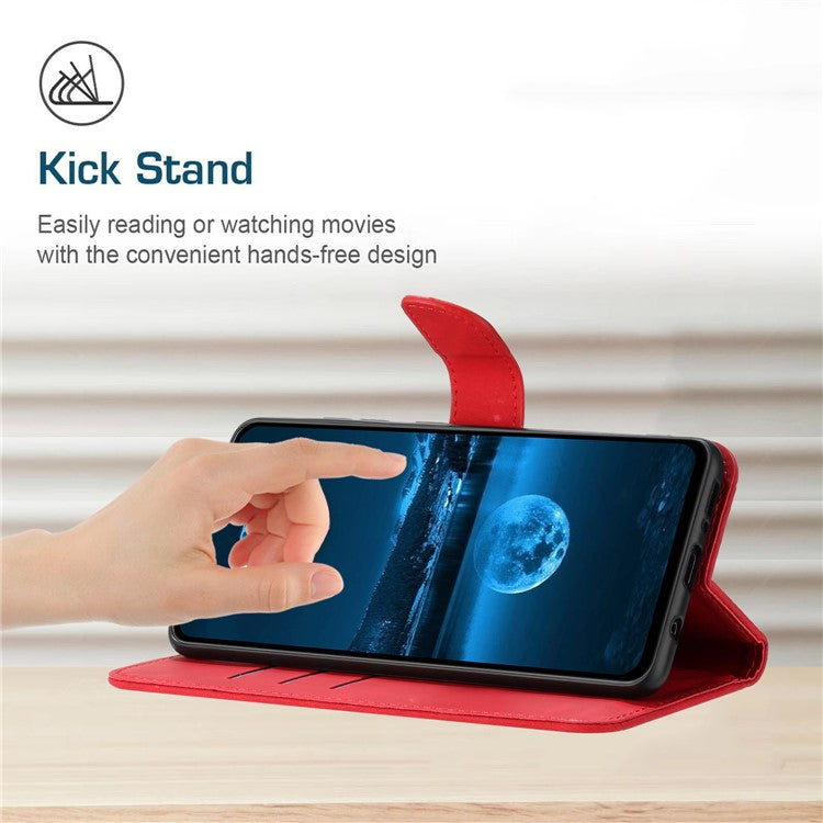 HT05 For Samsung Galaxy M14 5G Imprinted Line Phone Cose PU Leather Wallet Stand Cover - Red