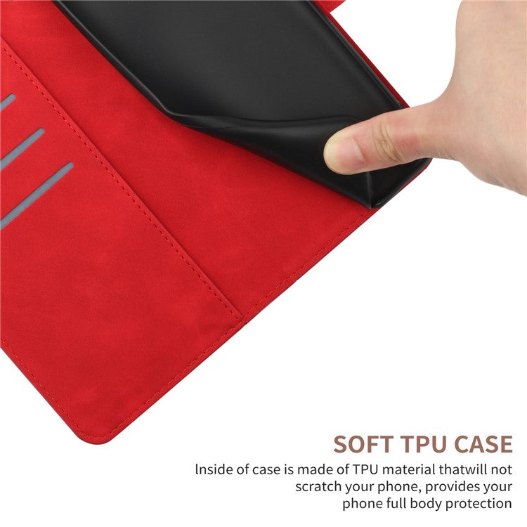 HT05 For Samsung Galaxy M14 5G Imprinted Line Phone Cose PU Leather Wallet Stand Cover - Red