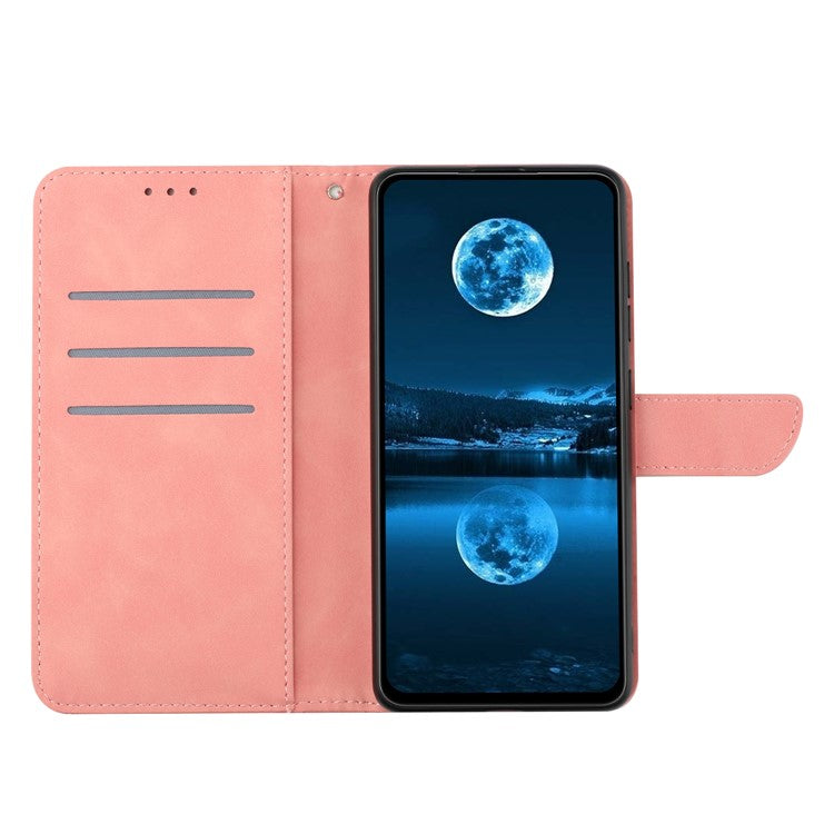HT05 For Samsung Galaxy M14 5G Imprinted Line Phone Cose PU Leather Wallet Stand Cover - Pink