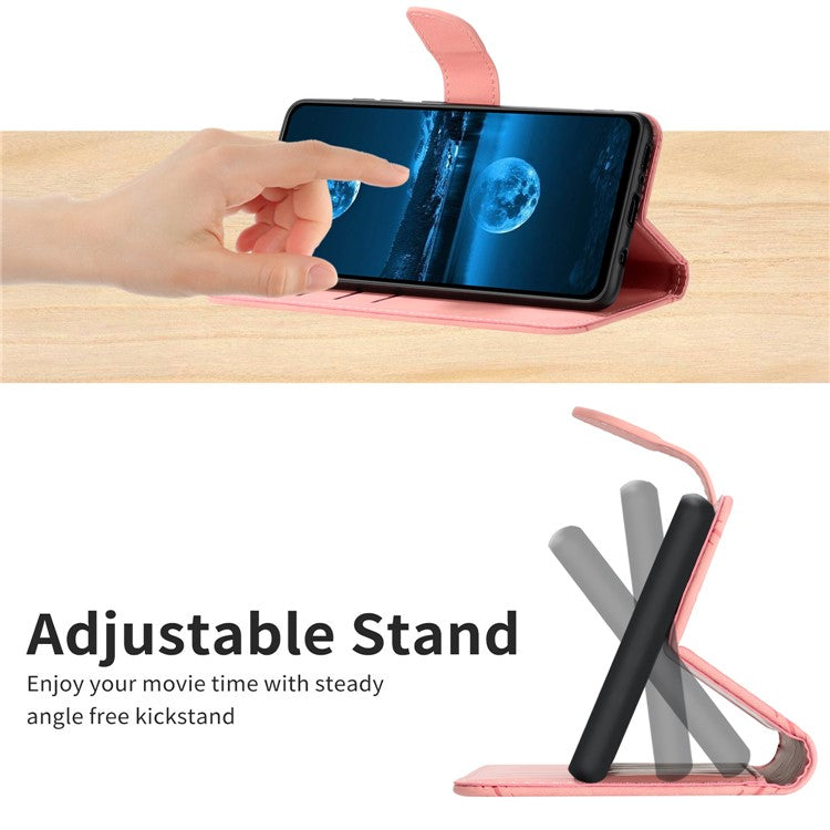 HT05 For Samsung Galaxy M14 5G Imprinted Line Phone Cose PU Leather Wallet Stand Cover - Pink