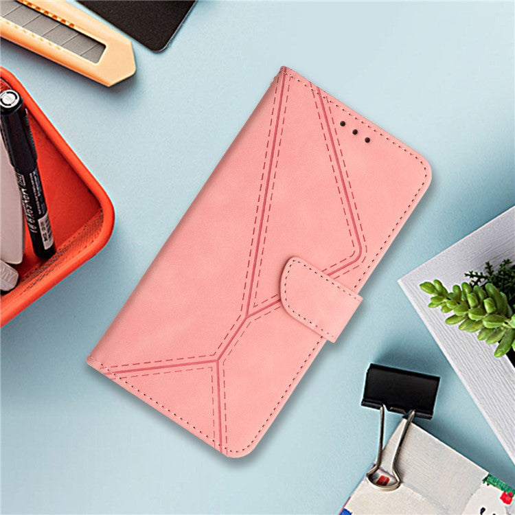 HT05 For Samsung Galaxy M14 5G Imprinted Line Phone Cose PU Leather Wallet Stand Cover - Pink