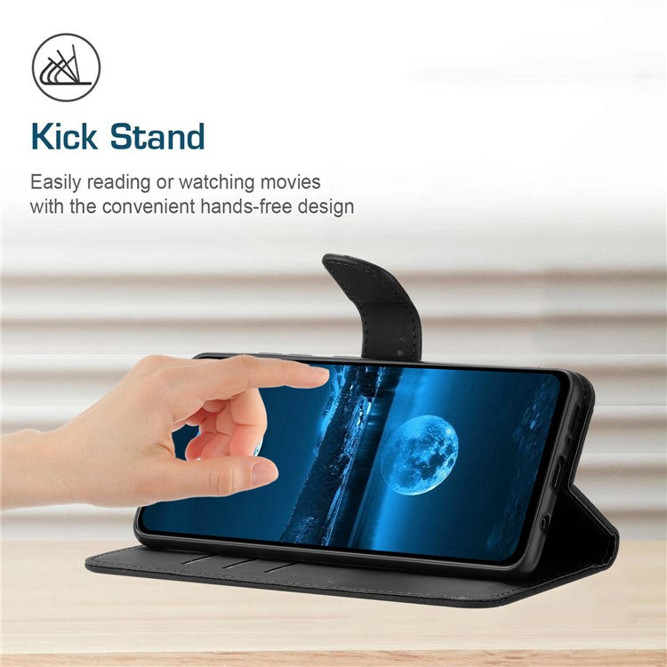HT05 For Samsung Galaxy M14 5G Imprinted Line Phone Cose PU Leather Wallet Stand Cover - Black