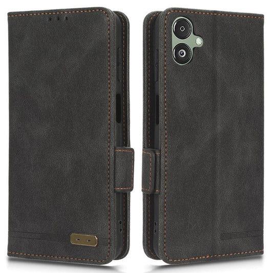 For Samsung Galaxy F14 5G Fall Proof Phone Case Hardware Decor PU Leather Wallet Stand Cover - Black