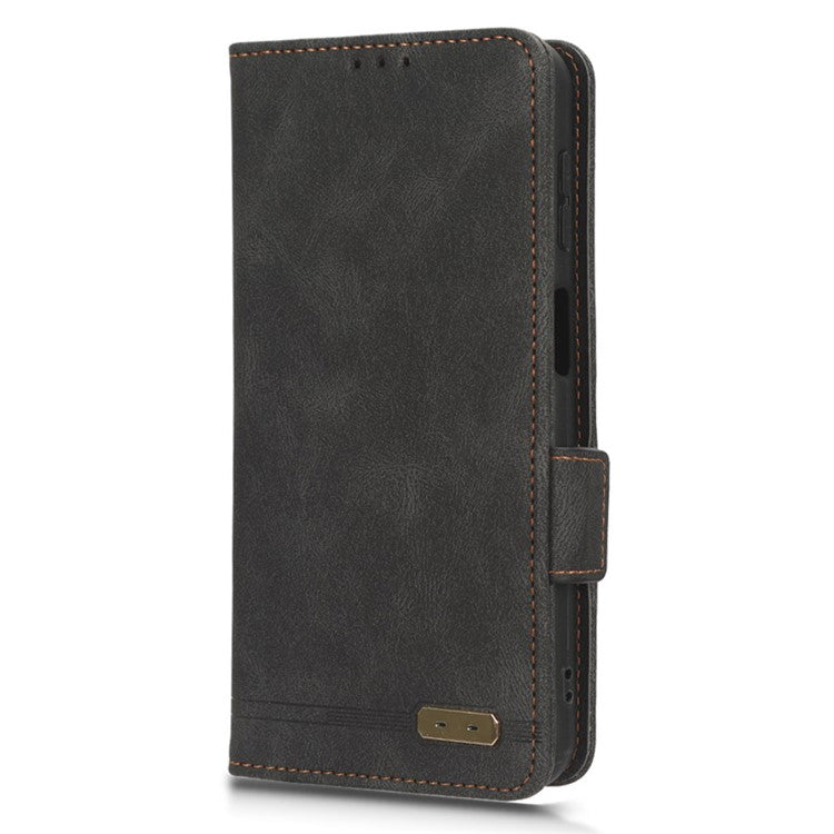 For Samsung Galaxy F14 5G Fall Proof Phone Case Hardware Decor PU Leather Wallet Stand Cover - Black