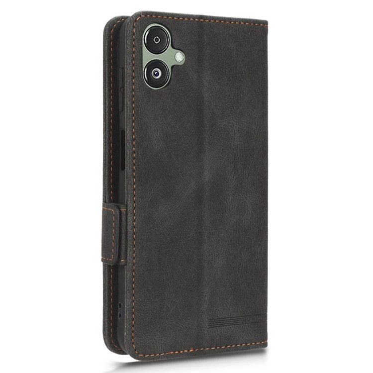 For Samsung Galaxy F14 5G Fall Proof Phone Case Hardware Decor PU Leather Wallet Stand Cover - Black