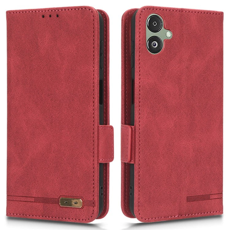 For Samsung Galaxy F14 5G Fall Proof Phone Case Hardware Decor PU Leather Wallet Stand Cover - Rose