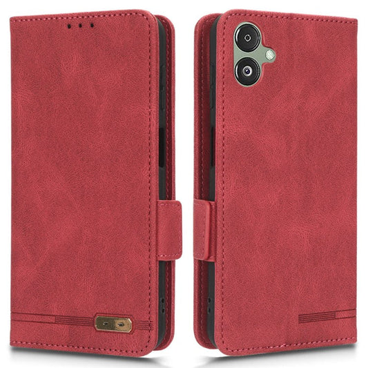 For Samsung Galaxy F14 5G Fall Proof Phone Case Hardware Decor PU Leather Wallet Stand Cover - Rose
