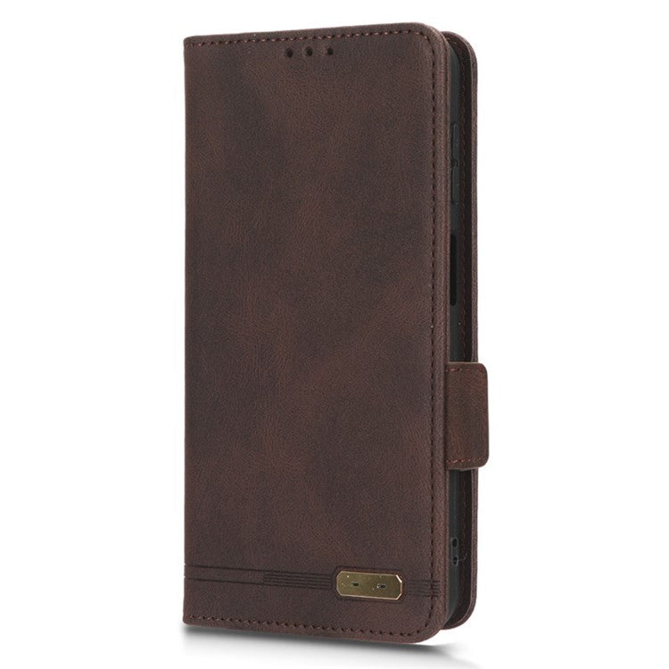 For Samsung Galaxy F14 5G Fall Proof Phone Case Hardware Decor PU Leather Wallet Stand Cover - Coffee