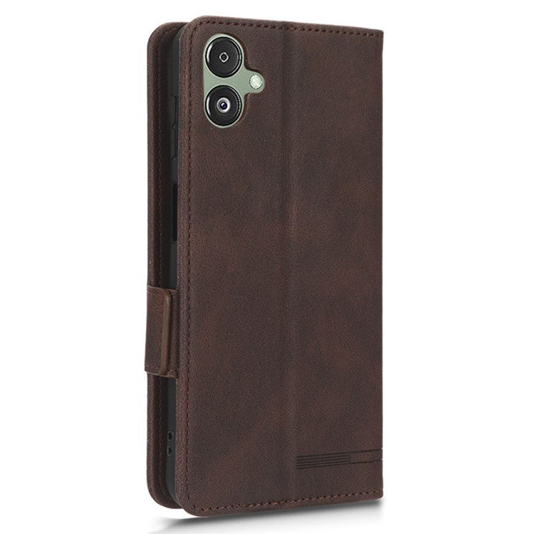For Samsung Galaxy F14 5G Fall Proof Phone Case Hardware Decor PU Leather Wallet Stand Cover - Coffee