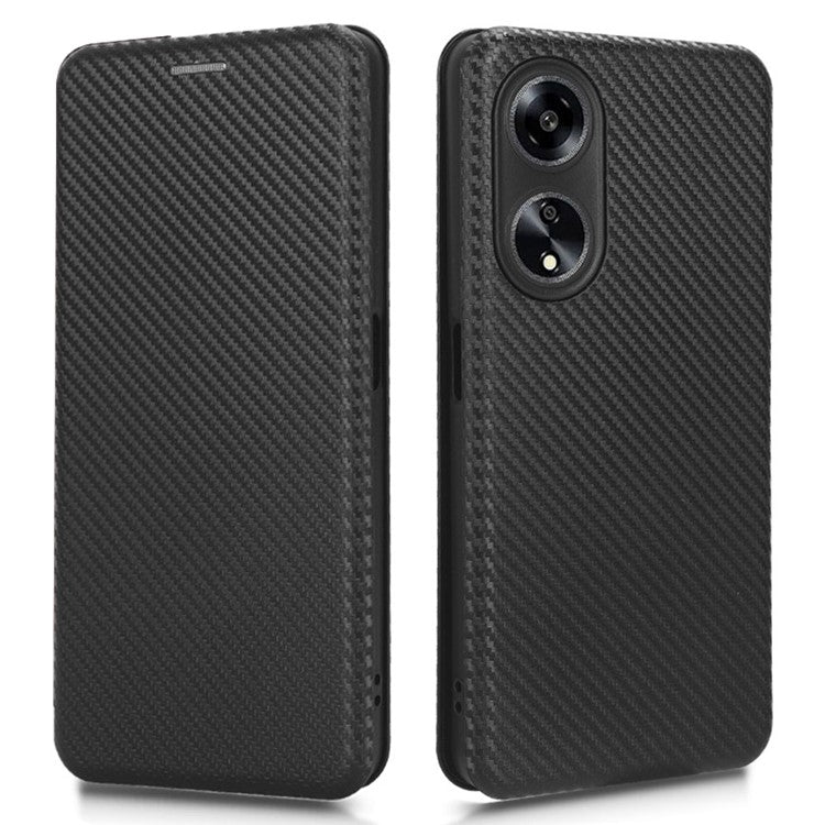 Stand Cover for Oppo A1 5G Carbon Fiber Texture Card Slot PU Leather Shockproof Phone Case - Black