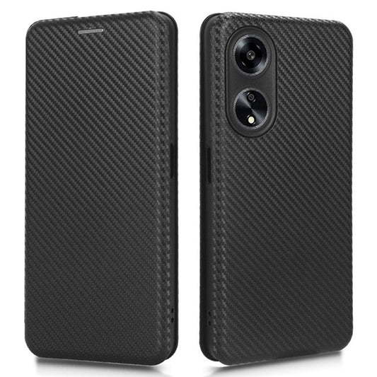 Stand Cover for Oppo A1 5G Carbon Fiber Texture Card Slot PU Leather Shockproof Phone Case - Black