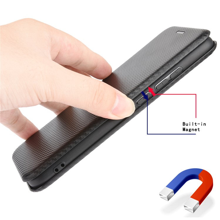 Stand Cover for Oppo A1 5G Carbon Fiber Texture Card Slot PU Leather Shockproof Phone Case - Black