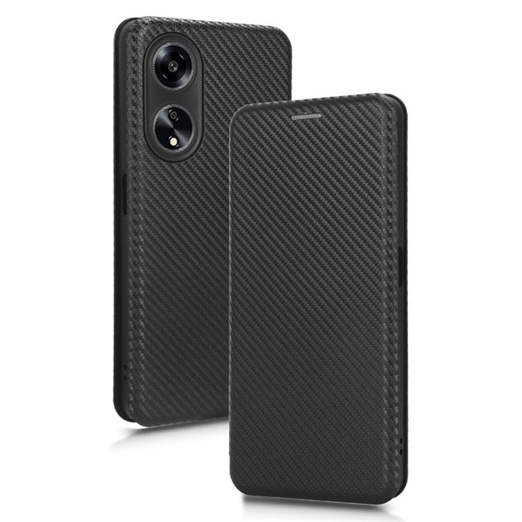 Stand Cover for Oppo A1 5G Carbon Fiber Texture Card Slot PU Leather Shockproof Phone Case - Black