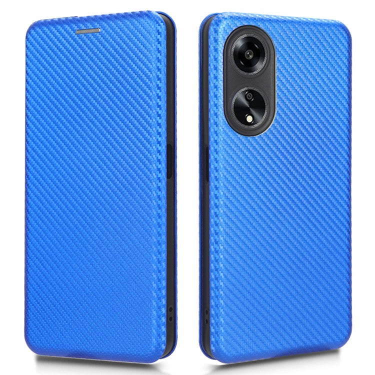Stand Cover for Oppo A1 5G Carbon Fiber Texture Card Slot PU Leather Shockproof Phone Case - Blue